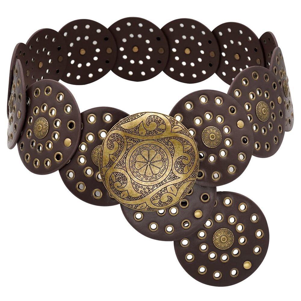 1331 Wide Disc Belt For Women Boho Concho Leather Belts Vintage Western